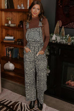 Load image into Gallery viewer, Brown Leopard Print Straight Leg Loose Denim Overall Jumpsuit
