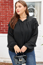 Load image into Gallery viewer, Black Ruffle Balloon Sleeve Chiffon Elegant Plus Size Shirt
