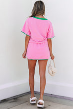 Load image into Gallery viewer, Bonbon Colorblock Edge Drop Shoulder T Shirt and Skort 2Pcs Set

