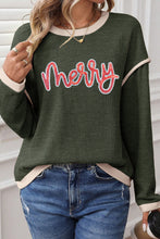 Load image into Gallery viewer, Four Leaf Clover Merry Patched Graphic Contrast Trim Christmas Knitted Long Sleeve Top
