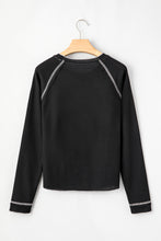 Load image into Gallery viewer, Black Textured Round Neck Long Sleeve Top
