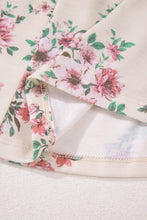 Load image into Gallery viewer, Pink Floral Print Pleated U Neck Loose Fit Blouse
