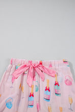Load image into Gallery viewer, Light Pink Christmas Wine Glass Print Bow Knot Two Piece Pajama Set
