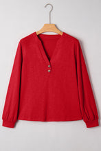 Load image into Gallery viewer, Racing Red Solid Color Button V Neck Long Sleeve Top
