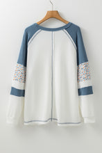 Load image into Gallery viewer, White Floral Patchwork Waffle Knit Raglan Top
