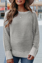 Load image into Gallery viewer, Medium Grey Striped Print Ribbed Knit Boat Neck Baggy Sweater

