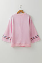 Load image into Gallery viewer, Light Pink Floral Peace Sign Graphic Drop Shoulder Wide Sleeve Casual Top
