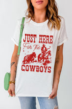 Load image into Gallery viewer, White JUST HERE For THE COWBOY Cuffed Sleeve Crew Neck T Shirt
