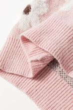 Load image into Gallery viewer, Pink Floral Pattern Half Zip Drop Shoulder Sweater
