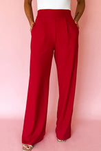 Load image into Gallery viewer, Fiery Red Pleated Detail Pull On High Elastic Waist Loose Straight Pants
