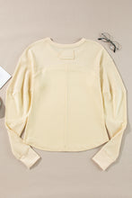 Load image into Gallery viewer, Beige Thermal Knit Patchwork Exposed Seam Long Sleeve Top
