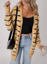 Load image into Gallery viewer, Beige Striped Pom Pom Knit Open Front Long Cardigan
