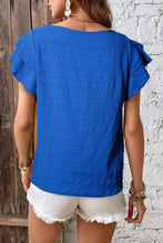 Load image into Gallery viewer, Dark Blue Textured Ruffled Sleeve Round Neck Top
