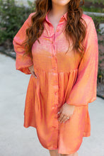 Load image into Gallery viewer, Peach Blossom Metallic Balloon Sleeve Shirt Plus Size Mini Dress
