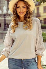 Load image into Gallery viewer, Parchment Eyelet Knit Patchwork Raglan Sleeve Pullover Top
