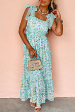 Load image into Gallery viewer, Green Floral Lace Tied Strap Empire Waist Maxi Dress

