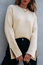 Load image into Gallery viewer, Parchment Solid Textured Knit Split Cuff Drop Shoulder Loose Sweater
