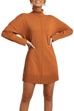 Load image into Gallery viewer, Gold Flame Solid Color Turtleneck Drop Shoulder Loose Sweater Dress
