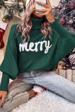 Load image into Gallery viewer, Blackish Green Merry Letter Embroidered High Neck Sweater
