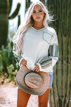 Load image into Gallery viewer, White Striped Patchwork Exposed Seam Waffle Knit Top
