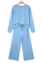 Load image into Gallery viewer, Beau Blue Floral Patchwork Drop Shoulder Pullover and Sweatpants Lounge Set
