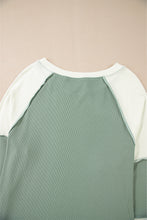 Load image into Gallery viewer, Mint Green Ribbed Colorblock Patchwork Raglan Long Sleeve Top
