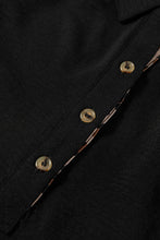 Load image into Gallery viewer, Black Contrast Leopard Print Patchwork Polo Collar Buttons Front Ruffled Long Sleeve Blouse
