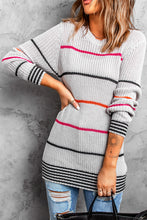 Load image into Gallery viewer, Gray Ribbed Knit Striped Sweater
