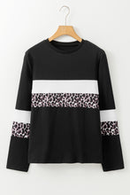 Load image into Gallery viewer, White Leopard Colorblock Patchwork Crew Neck Long Sleeve Tee
