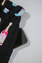 Load image into Gallery viewer, Color black Christmas Wine Glass Print Bow Knot Two Piece Pajama Set
