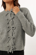 Load image into Gallery viewer, Philippine Gray Ribbed Knit Bow Front Buttoned Cardigan
