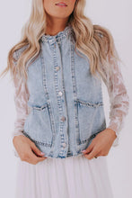 Load image into Gallery viewer, Beau Blue Scalloped Trim Patch Pocket Button Front Denim Vest
