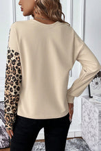 Load image into Gallery viewer, Pale Khaki Leopard Colorblock Waffle Knit Top

