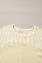 Load image into Gallery viewer, Beige Thermal Knit Patchwork Exposed Seam Long Sleeve Top

