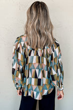 Load image into Gallery viewer, Green Geometric Print Buttoned Balloon Sleeve Loose Fit Shirt
