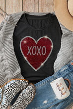Load image into Gallery viewer, Black Rhinestone XOXO Heart Graphic Crewneck Tee
