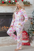 Load image into Gallery viewer, Pink Striped Bow Print Contrast Piping Trim Shirt and Pants 2pcs Pajama Set
