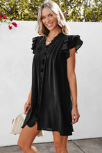 Load image into Gallery viewer, Black Ruffle Sleeve V Neck Frilled Shift Dress
