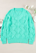 Load image into Gallery viewer, Mint Green Hollow Out Knit V Neck Drop Shoulder Sweater
