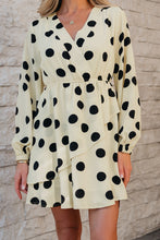 Load image into Gallery viewer, Beige Polka Dot Printed Surplice V Neck Puff Sleeve Mini Dress
