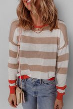Load image into Gallery viewer, Apricot Colorblock Striped Round Neck Drop Shoulder Sweater
