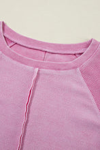 Load image into Gallery viewer, Pink Waffle Knit Patchwork Exposed Seam Raglan Sweatshirt
