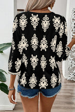 Load image into Gallery viewer, Black Vintage Geometric Printed 3/4 Sleeve V Neck Blouse

