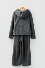 Load image into Gallery viewer, Medium Grey Fuzzy Drawstring Hoodie Lounge Pants 2pcs Set
