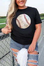 Load image into Gallery viewer, Black Heat Transfer Baseball Print Cotton Blend T Shirt
