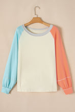 Load image into Gallery viewer, Yellow Cream Colorblock Patchwork Crew Neck Long Sleeve Top
