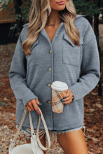 Load image into Gallery viewer, Medium Grey Ribbed Knit Buttons Front Flap Pocket Casual Shacket
