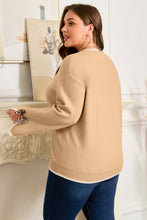 Load image into Gallery viewer, Tan Plus Size Leopard Bow Decor Split Cuffs Loose Sweater
