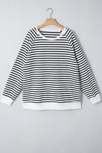 Load image into Gallery viewer, Black Stripe Raglan Sleeve Side Slits Loose Sweatshirt
