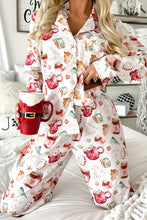 Load image into Gallery viewer, White Christmas Pattern Long Sleeve Shirt and Pants Pajama Set
